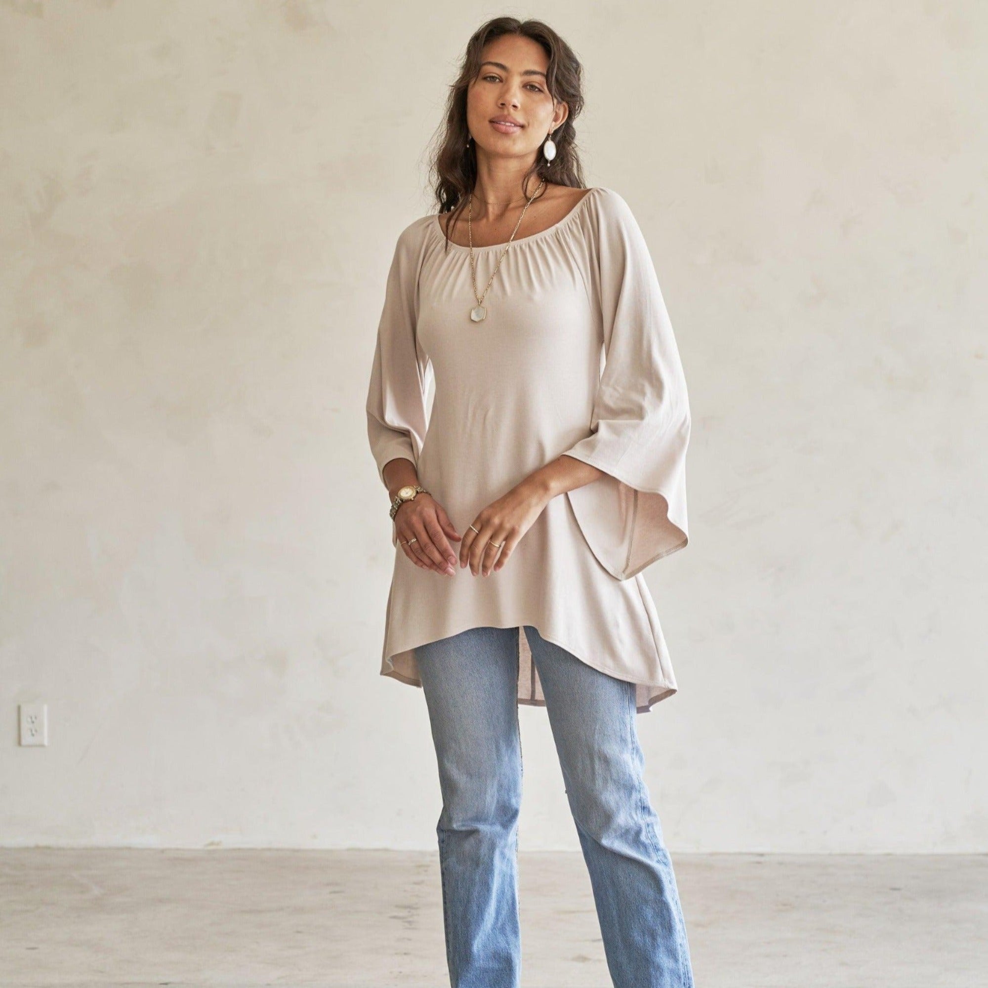 Peyto Raglan Flutter Tunic/Dress - eavolu Bone